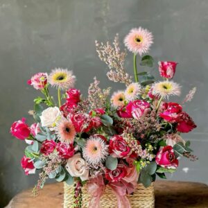 Giỏ hoa hồng đỏ mẫu G02 Hoa khai trương để bàn