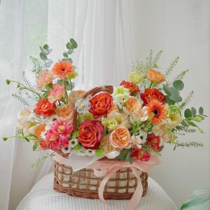 Giỏ hoa hồng tông cam mấu G13 Hoa khai trương để bàn